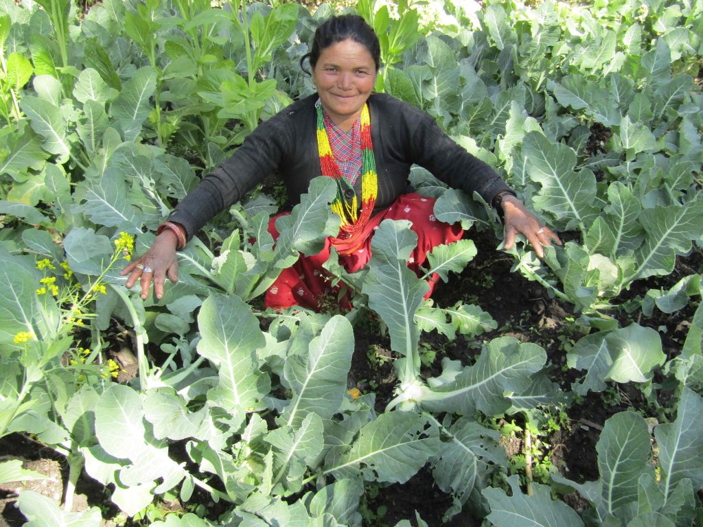 Bhoti Maya in her kitchen garden in Nepal
