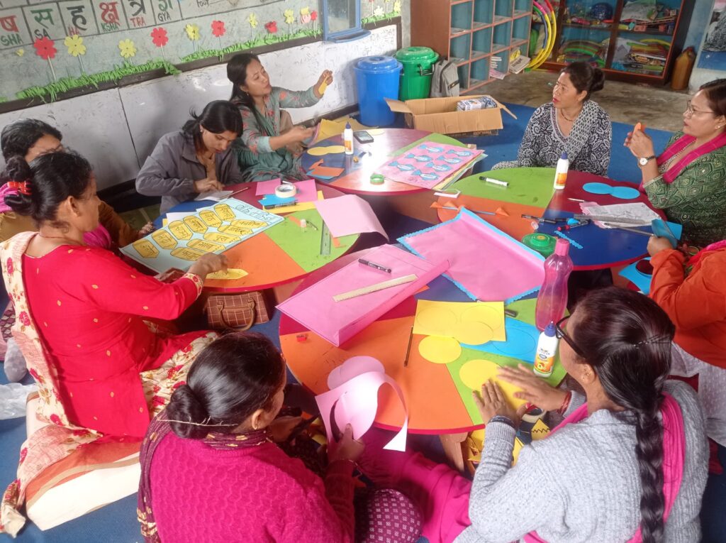 ECE teachers making classroom materials